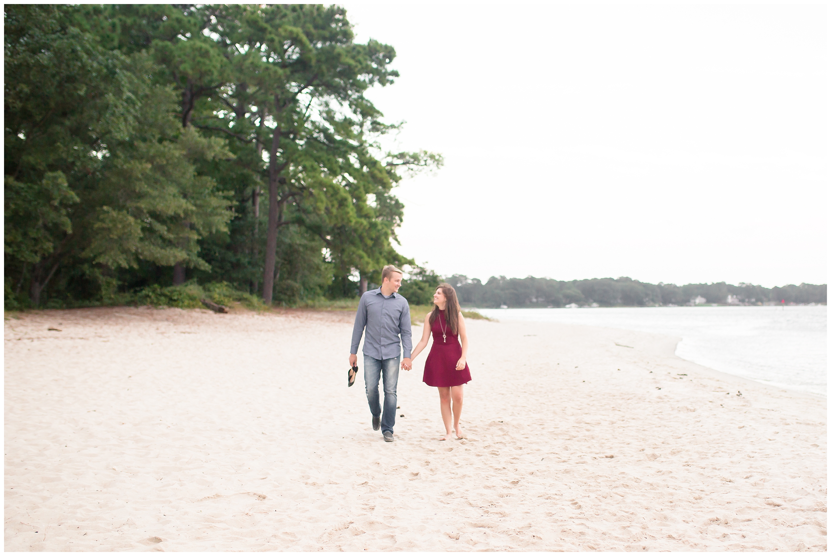 Beautiful couple take engagement photos at First Landing State Park